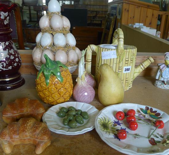 Italian pottery fruit and other items